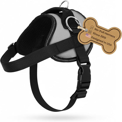 Bark Appeal Gray No-Pull Dog Harness for XS to Small Sized Pets – Adjustable, Reflective Vest with 3 Leash Clips for Added Control, Easy Walks & Training – S