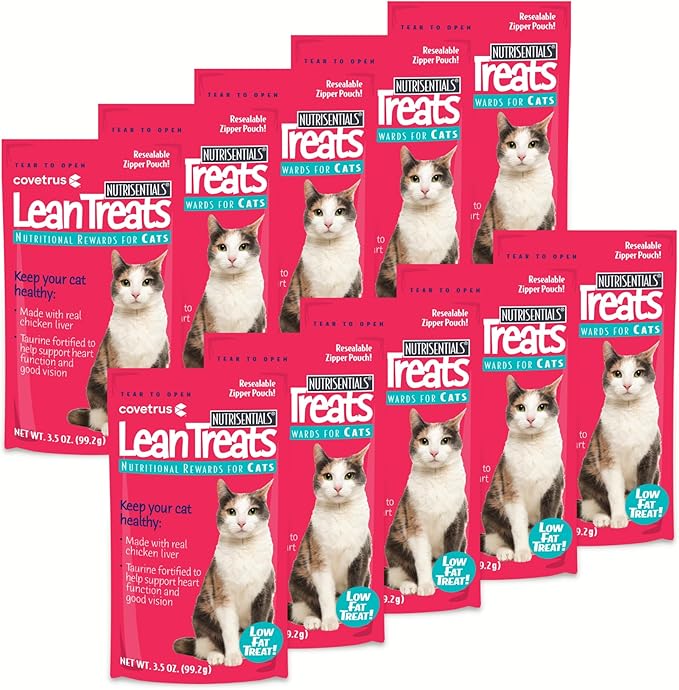 Covetrus Nutrisential Lean Treats for Cats - Soft Cat Treat for Small, Medium, Large Cats - Nutritional Low Fat Bite Size - Chicken Flavor - 10 Pack - 3.5oz