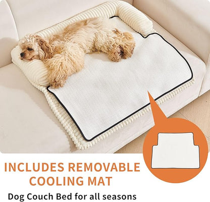 HAOMAIJIA Dog Couch Bed for Medium Dogs, Non Slip Pet Couch Covers for Sofa Thick Soft Washable Dog Couch Cover Protector All Seasons Universal Dogs and Cats Bed Mat (Off White, Medium)
