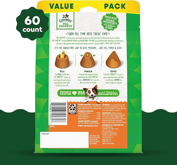 Greenies Pill Pockets for Dogs, Large Size Soft Dog Treats, Cheese Flavor, 15.8 oz. Pouch