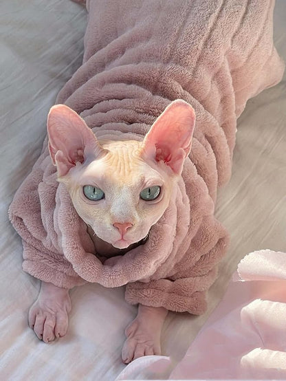 Turtleneck Sweater for Sphynx Cat Soft Coral Fleece Cat Clothes Thick Winter Warm Outfit Coat for Hairless Cats and Small Dogs Apparel with Sleeves (Pink, XXL (13.3-16 lbs))