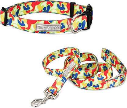 Lucky Love Dog - Adjustable Dog Collar and Leash Set with Easy Click Buckle for Medium Dogs, Durable, & Comfortable Collar for Male & Female Dogs, Puppies & Adult Ones - Oscar Combo, Medium
