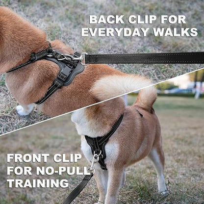 Plutus Pet Adjustable No Pull Dog Harness with Leather Accents, Heavy Duty Reflective Nylon Vest for Training, Hiking, Easy Walk Harness for Small, Medium, Large Dogs (Black, M)