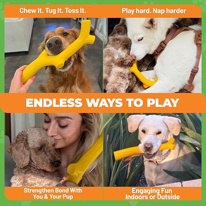 Durable Dog Toy for Power Chewers - 100% Natural Rubber Squeaky Toy for Large & Medium Breeds - Yellow Chicken Flavored Dental Chew for Fetch & Tug of War - Non-Toxic & Safety Tested