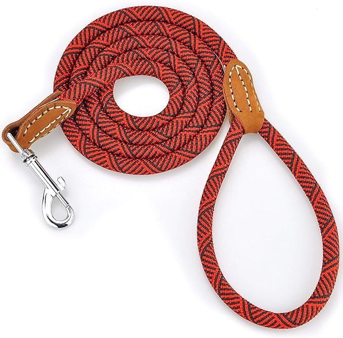 Mile High Life | Mountain Climbing Dog Rope Leash with Heavy Duty Metal Sturdy Clasp | Genuine Leather Tailored Connection with Strong Stitches (Red, 60 Inch (Pack of 1))