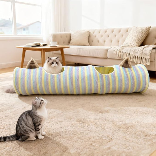 Cat Tunnel, 45" Cats Toys Collapsible Tunnel Straight Tube with a Fun Ball and 2 Holes, for Rabbits, Kittens, Ferrets, Puppy, Diameter 9.8 Inch