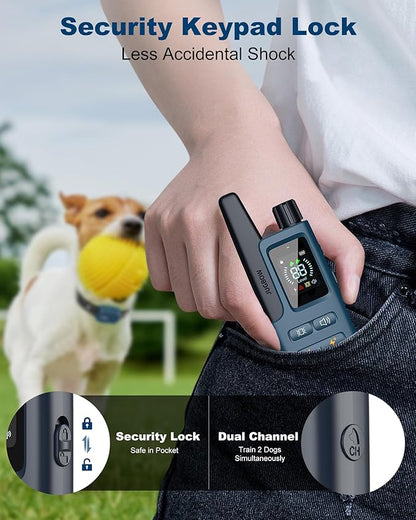 Jugbow Dog Shock Collar - 4200FT Dog Training Collar with Remote IPX7 Waterproof Electric Collar with 4 Training Modes, Security Lock, Rechargeable e-Collar for All Breeds, Sizes Cyan Blue