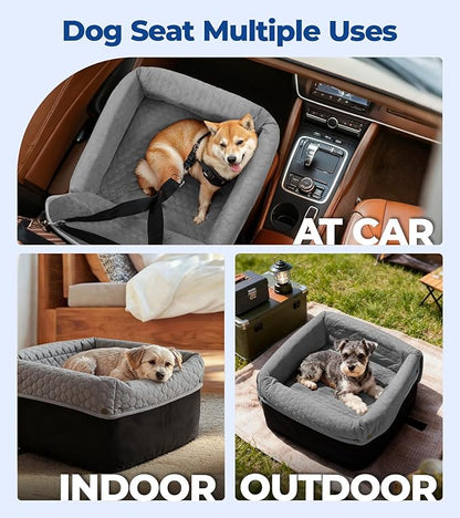 Wagora Dog Car Seat for Small Medium Dogs, Travel Pet Car Bed with Removable Waterproof Cover, Memory Foam Dog Booster Seats Up to 35 lbs, Safety Belt and Storage Pocket(Gray)