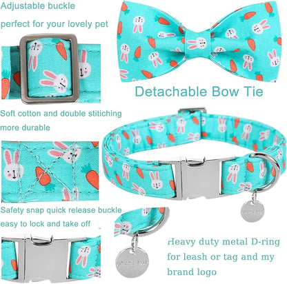 UP URARA PUP Easter Dog Collar with Bow Tie, Cotton Easter Bowtie Collar for Puppy Girl Boy Dog or Cat, Cute Carrot Pet Collar with Metal Buckle, Easter Gift Rabbit Dog Collar, XS