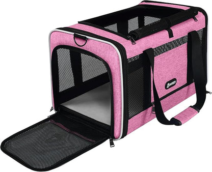 GAPZER Cat Carrier 18x11x11 Delta Airline Approved, Easy Load Soft Pet Plane Travel Bag 15 pounds, Teacup Dog Crate 12 lbs, Yorkie Kennel Carrying Case, Kitten Toy Poodle Mesh Cage up to 20lbs Pink