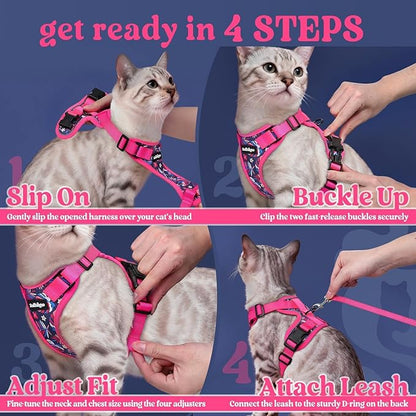 rabbitgoo Cat Harness and Leash for Walking, Escape Proof Soft Adjustable Vest Harnesses for Cats, Easy Control Breathable Reflective Strips Jacket, Coconut Fuchsia,S
