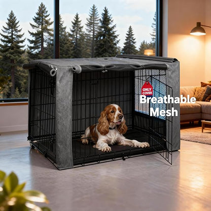 HiCaptain Breathable Dog Crate Cover 30 Inch, Durable Heavy Duty Kennel Cover, Dual Zippered Panels, Windproof Waterproof UV-Resistant(Grey)