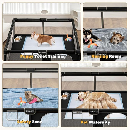 71x59x26 Inches Puppy Playpen with Gate, Dog Playpen for Puppies or Small Dogs, Sturdy Safety Dog Fence Pet Playpen with Thickened Fabric, High-Strength Nylon Wire Mesh for Indoor & Outdoor,Washable