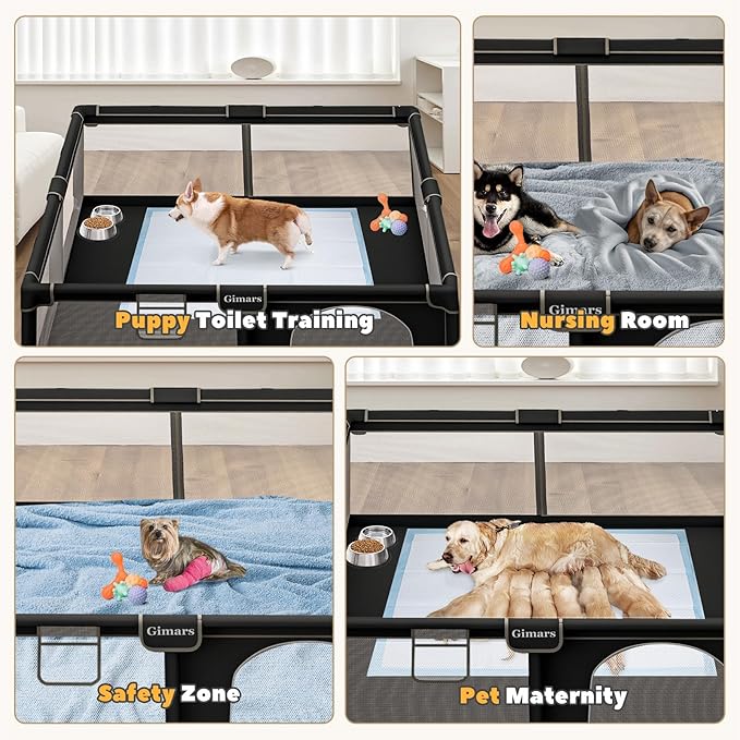 50x50x26 Inches Puppy Playpen with Gate, Dog Playpen for Puppies or Small Dogs, Sturdy Safety Dog Fence Pet Playpen with Thickened Fabric, High-Strength Nylon Wire Mesh for Indoor & Outdoor,Washable