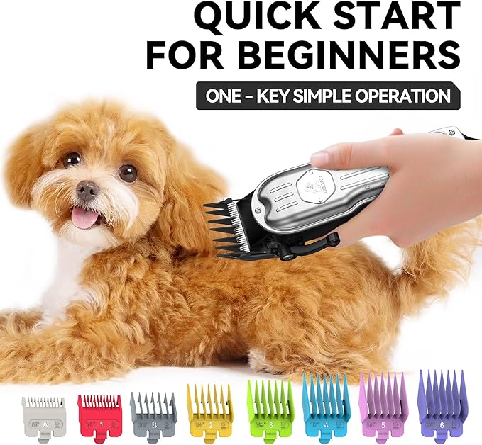 Dog Grooming Kit for Heavy Thick Hair&Coats,Low Noise Dog Hair Trimmer,Rechargeable Cordless Pet Shaver with Stainless Steel Blade, Dog Clippers for Grooming for Small Large Dogs Pets (Sliver)