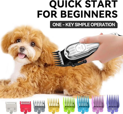 Dog Grooming Kit for Heavy Thick Hair&Coats,Low Noise Dog Hair Trimmer,Rechargeable Cordless Pet Shaver with Stainless Steel Blade, Dog Clippers for Grooming for Small Large Dogs Pets (Sliver)