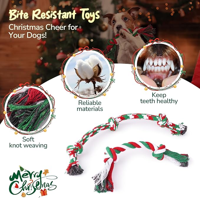 KIPRITII Puppy Toys for Xmas, 9 Pack Santa Dog Toy Set with Chew Toys, Squeaky Toys, Rope Toys & Rubber Teething Toy for Small Dogs and Puppies