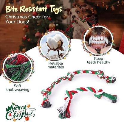KIPRITII Puppy Toys for Xmas, 9 Pack Santa Dog Toy Set with Chew Toys, Squeaky Toys, Rope Toys & Rubber Teething Toy for Small Dogs and Puppies