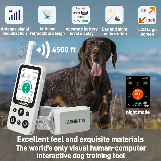 CASMINTON Shock Collar for 2Dogs [CRS01Pro]126 Training Levels, 4 Powerful Modes With 2.8-inch LCD high-definition display100% Safe Training Collar for Large Medium Small Dogs IPX7 Waterproof E Collar