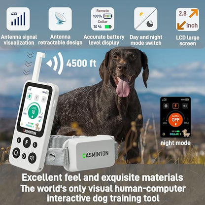 CASMINTON Shock Collar for 2Dogs [CRS01Pro]126 Training Levels, 4 Powerful Modes With 2.8-inch LCD high-definition display100% Safe Training Collar for Large Medium Small Dogs IPX7 Waterproof E Collar