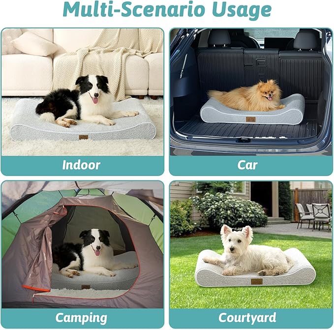 Orthopedic Dog Bed for Extra Large Dogs up to 140 lbs - Removable Washable Cover with Waterproof Lining, Cotton-Polyester Blend Boat-Shaped Lounger Mattress, XL(51x36x8in), Light Gray