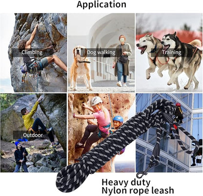 Long Dog Leash for Training 15Ft-Reflective Nylon Rope with Swivel Hook-Recall Agility Lead for Large Small Medium Dogs Outside Walking Hiking-Black Diam 1/2"