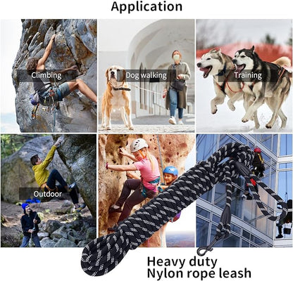 Long Dog Leash for Training 30Ft-Reflective Nylon Rope with Swivel Hook-Recall Agility Lead for Large Small Medium Dogs Outside Walking Hiking-Black Diam 1/2"