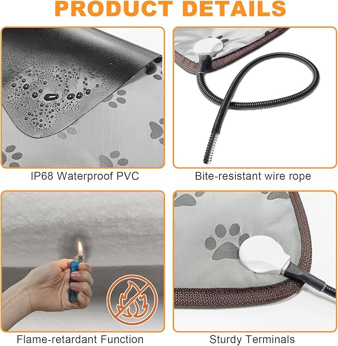 Large Dog Heating Pad 34x21in Smart Thermostat Switch Heated Dog Bed,Obtained MET and UL Dual Certification,Waterproof Bite-Resistant Pet Heating pad- Paw