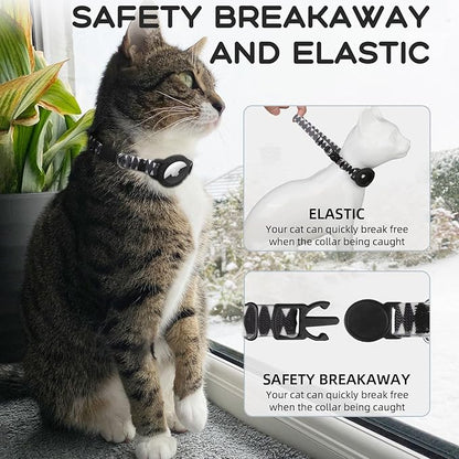 AirTag Cat Collars, Stretchy Collar with Apple AirTag Holder and Bell, Breakaway Ultra Design Elastic GPS Tracking Collars for Cats and Puppies, (7.5-12.5 Inch), Shark Pattern