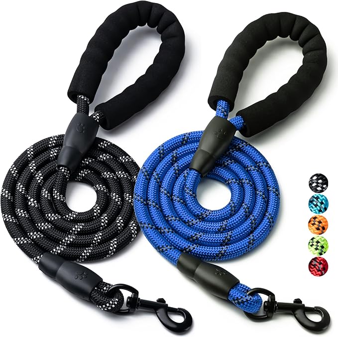 2 Pack Dog Leash, 4/5//6 FT Heavy Duty Nylon Rope Pet Leashes with Comfortable Padded Handle, Reflective Dog Leashes for Small Medium and Large Dogs (6FT-3/8,Black/Dark Blue)