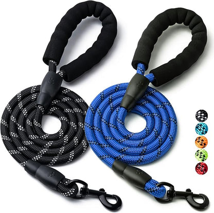 2 Pack Dog Leash, 4/5//6 FT Heavy Duty Nylon Rope Pet Leashes with Comfortable Padded Handle, Reflective Dog Leashes for Small Medium and Large Dogs (6FT-1/2,Black/Dark Blue)