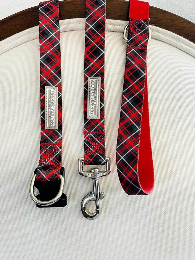 Lucky Love Dog Beautiful Evergreen Leash - Vivid Berry Plaid for Boy and Girl Dogs (Small, Heywood)