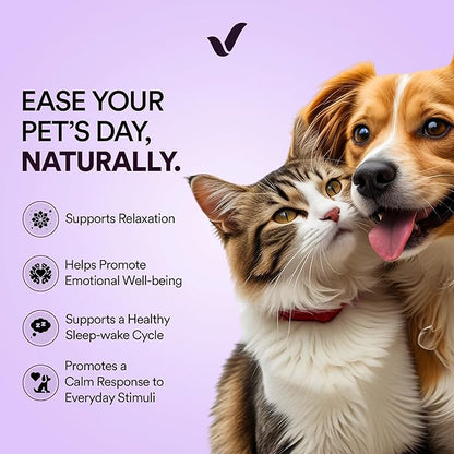 Vitricion Pet Calming Oral Strips for Dogs and Cats – 60 Strips, Fast-Acting Anxiety Support Supplement with Melatonin and L-Theanine, Natural Support for Travel, Thunder, Grooming – Blueberry Mint