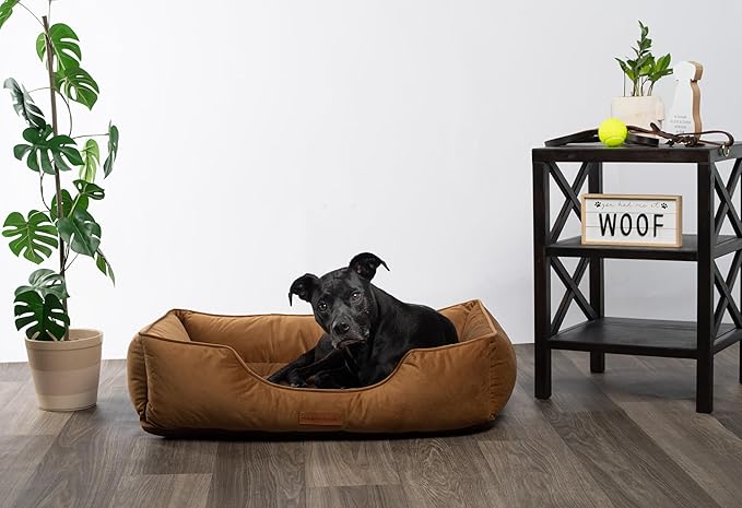 Modern Threads Luxury Dog Bed - Comfortable Tufted Velvet Cushion for Small to Large Dogs - Machine Washable - Durable & Cute Sleep Space for Pets - Pamper Your Pet with Cozy Beds - Caramel