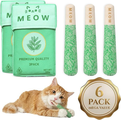 6 Pack Catnip Toys for Cats, Organic Cat Chew Toy and Safe Kitten Teething Chew and Kicker Toys, Funny Pre-Roll Shape for Cat Anxiety Relief, Stress Relieving Fun for Indoor Cats