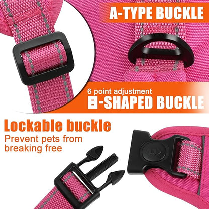 Escape Proof Dog Harness for Large Medium Sized Dogs Six Point Adjustable, Service Dog Vest Harness and Leash Set, No Pull Dogs Harnesses with Handle, Medium Dog Harnesses for Walking(Pink, M)