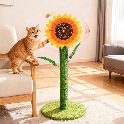 MOYMO Sunflower Cat Scratching Post & Interactive Toy | 38" Tall Scratcher with Rotating Flower Top for Indoor Cats, from Kittens to Large Adults