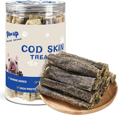 PAWUP Dog Treats, Cod Skins Dog Treat with Taurine, One-Ingredient Grain-Free Chew Fish Skin Rolls Rich in Omega3, 8 oz (4-6 Count)