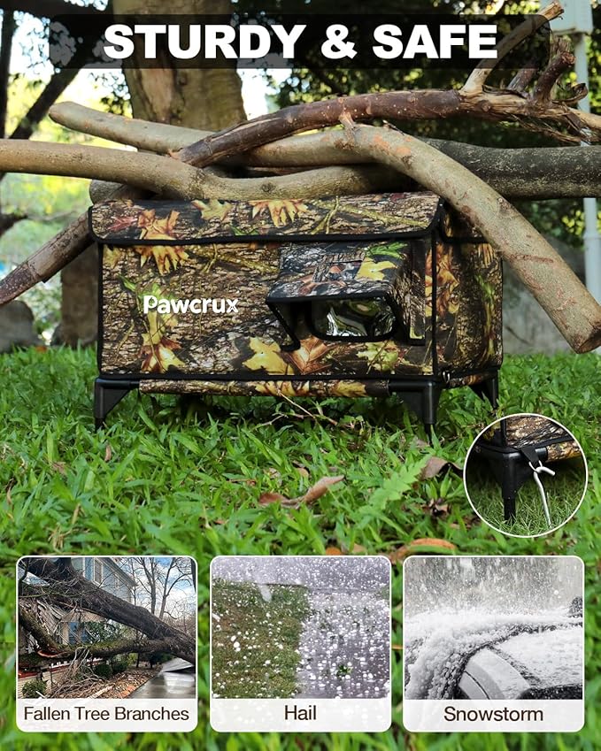 Weatherproof Heated Cat House for Outdoor in Winter, Heated Cat Bed Kitty Shelter with Cat Heating Pad, Insulated & Safe Escape Door, Warm House for Outside Stray Cat (Leaf Color, 12"x16"x16")