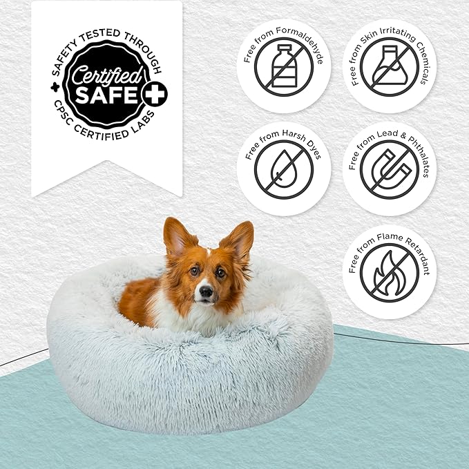 Best Friends by Sheri The Original Calming Donut Dog Bed – Washable Plush Pet Bed for Medium Breeds up to 45 lbs, Shag Faux Fur, Frost Gray, Medium (30" x 30")