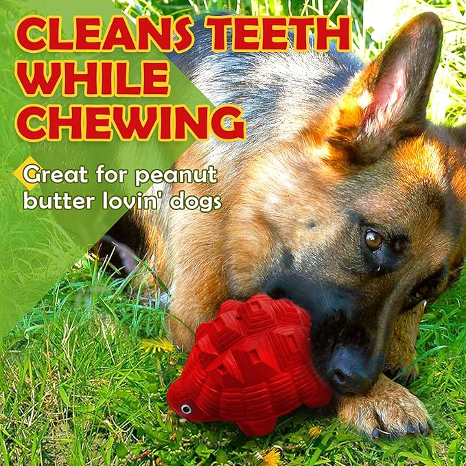 Indestructible All-Rubber Squeaky Dog Toy for Aggressive Chewers, Tough Durable Chew Toy for Medium & Large Breeds, Safe One-Piece Turtle Design, Teeth Cleaning & Boredom Relief