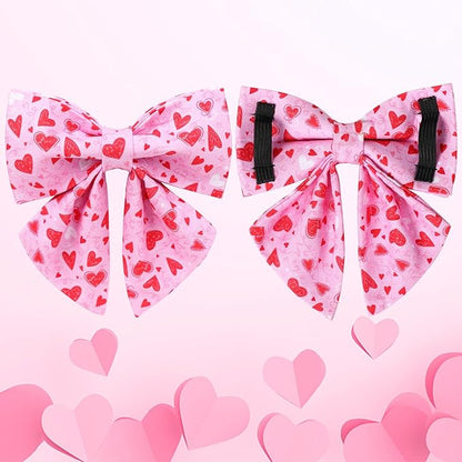 Valentine’s Dog Collar with Bow Tie, Pink Heart Bowtie Collar with Metal Buckle, Valentine’s Gift Pet Collar for Puppy Girl Boy Dog or Cat, Wedding Dog Collar, XS