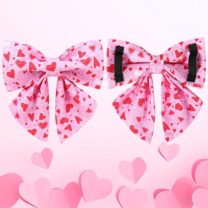 Valentine’s Dog Collar with Bow Tie, Pink Heart Bowtie Collar with Metal Buckle, Valentine’s Gift Pet Collar for Puppy Girl Boy Dog or Cat, Wedding Dog Collar, L