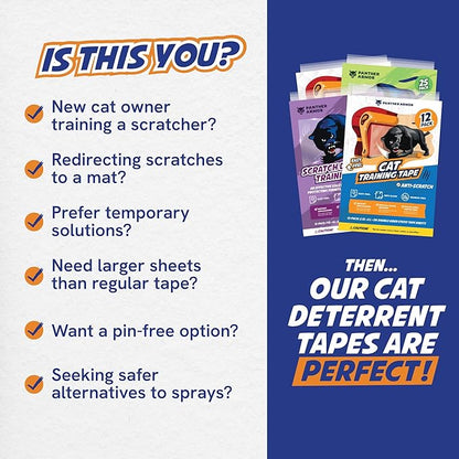 18 Pack Cat Scratch Furniture Protector Tape Sheets – Double-Sided Sticky Training (8 XL, 8 Large, 2 Medium) – Anti-Scratch Couch & Sofa Guard – Clear – Not for Leather, Velvet, Microfiber