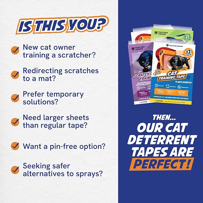 25 Pack Cat Scratch Furniture Protector Tape Sheets, Double-Sided Sticky Training (15 XL, 8 Large, 2 Medium), Anti-Scratch Couch & Sofa Guard, Clear, Not for Leather, Velvet, Microfiber