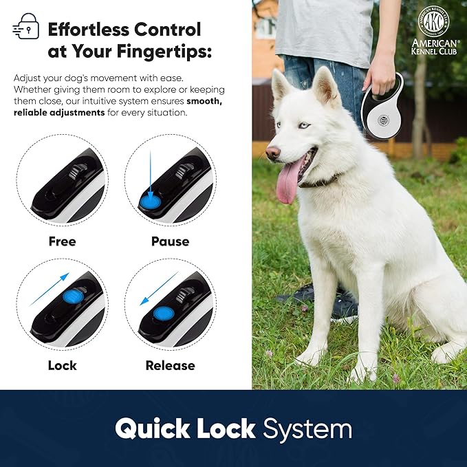 American Kennel Club Retractable Dog Leash, 16.4ft, Tangle-Free, Ergonomic Grip, One-Hand Brake, for Medium & Large Dogs up to 110 lbs