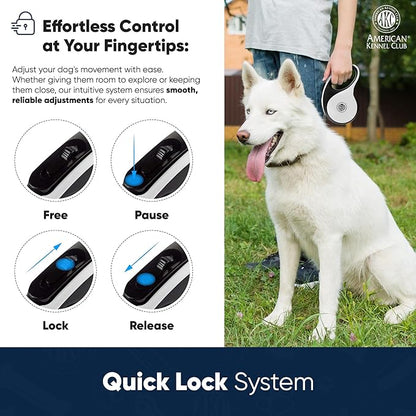 American Kennel Club Retractable Dog Leash, 16.4ft, Tangle-Free, Ergonomic Grip, One-Hand Brake, for Medium & Large Dogs up to 110 lbs