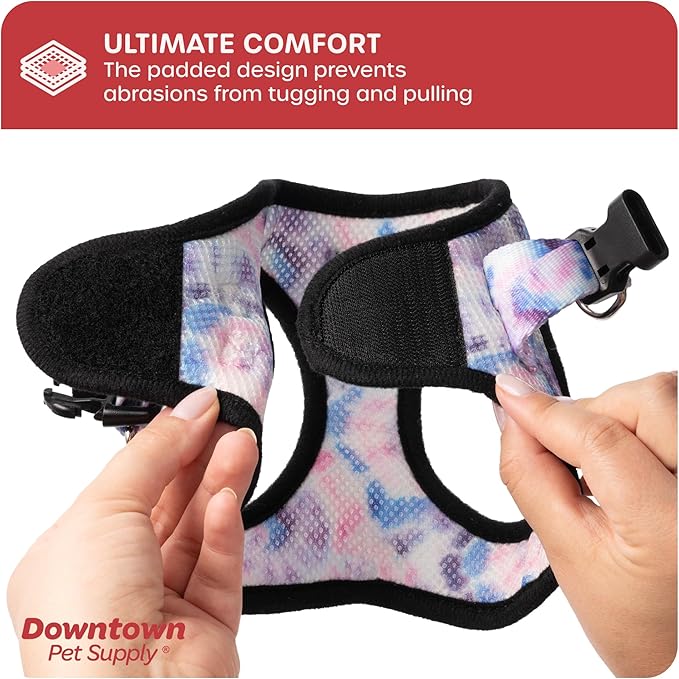 Downtown Pet Supply Step-in Dog Harness – No Pull, Adjustable Padded Mesh with Reflective Trim, Secure Buckle Strap – Comfortable & Breathable Small Dog Harness, X-Small, Tie Dye