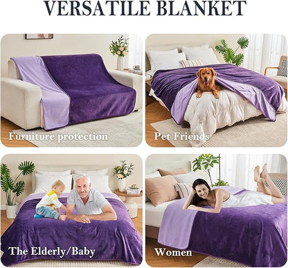 Yaning Waterproof Blanket 60"x80" for Adults, Reversible Waterproof Bed Cover for Dogs Cats Pets, Soft Leakproof Blanket for Bed Couch Sofa Furniture Protector, Dark Purple/Light Purple