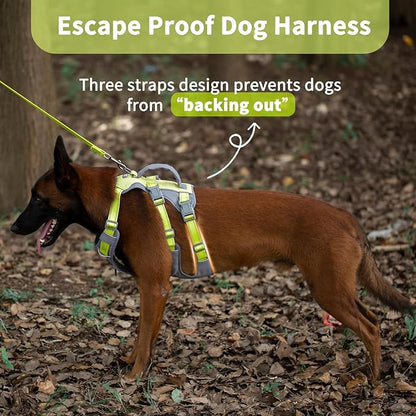 Huntboo Reflective Dog Harness with Handle, Escape Proof, No Slip, Breathable, Lightweight, Adjustable Lift Harness for Small, Medium, and Large Dogs Walking, Training,and Running Gear(Bright Green,L)